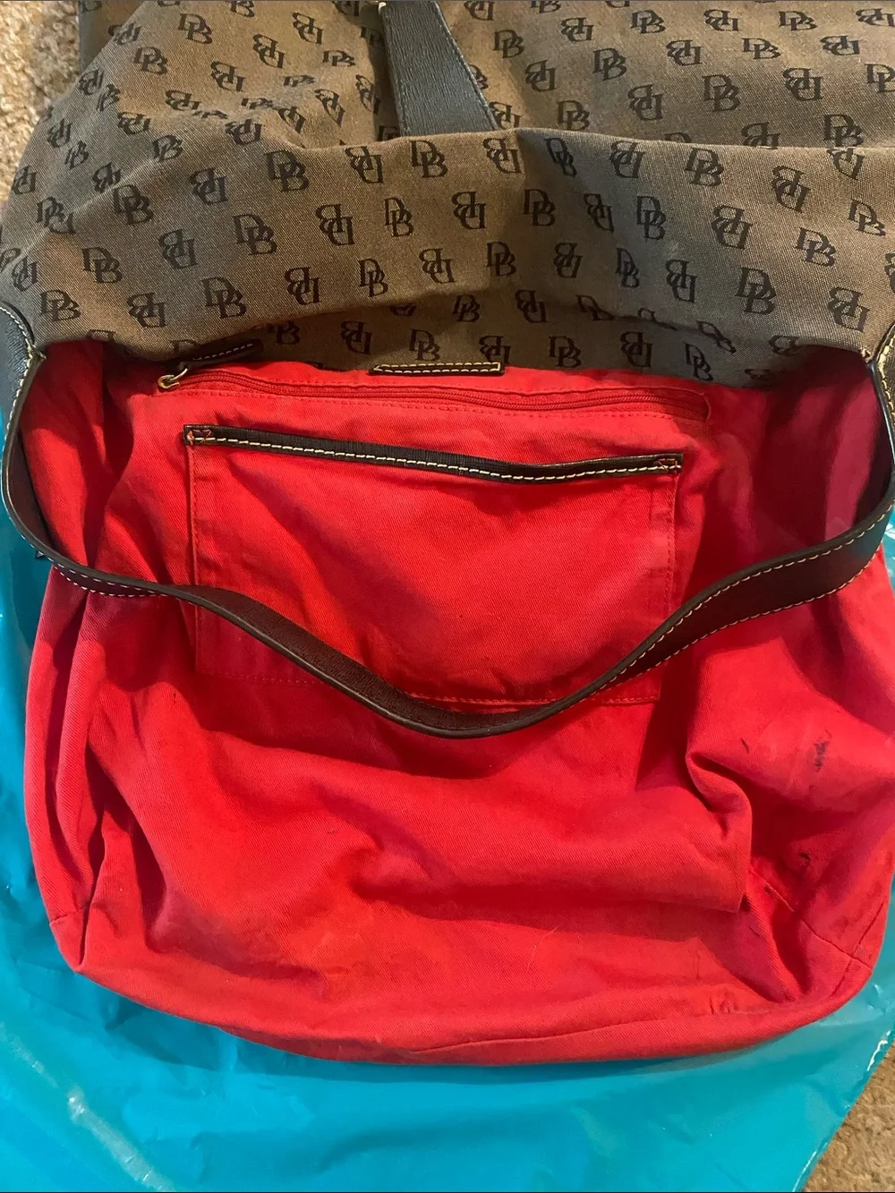 Dooney & Bourke Gray Monogram Hobo with Black Leather Strap and Silver Hardware